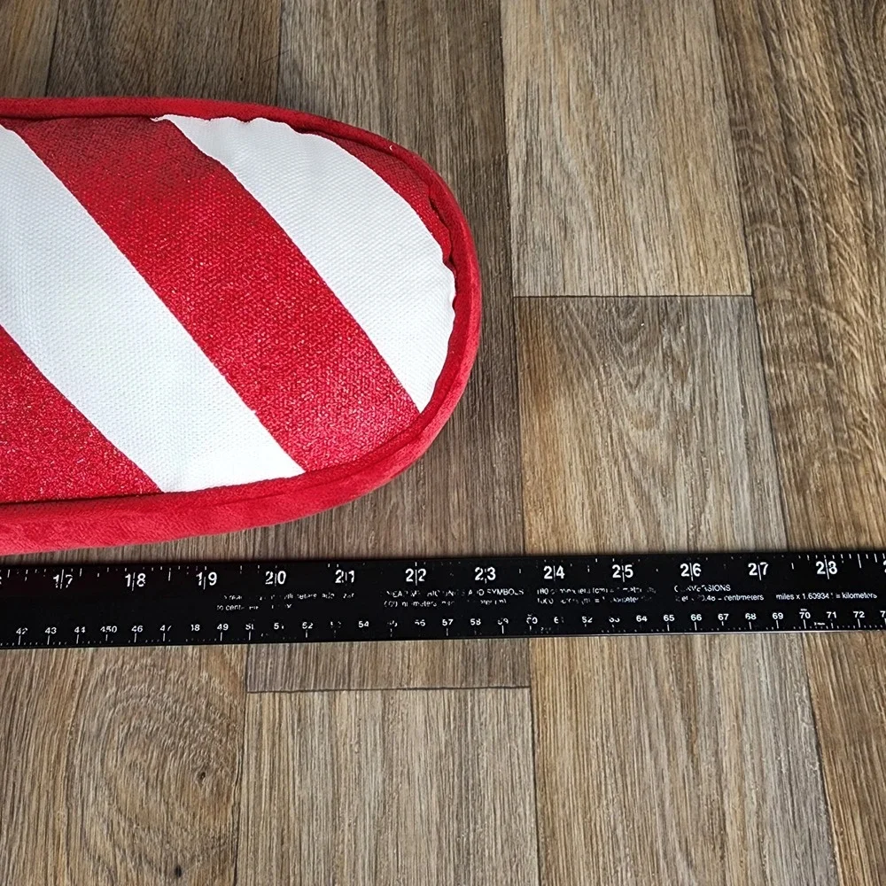 Candy Cane Christmas Holiday Pillow Plush Red White Striped Decor 24 Inch